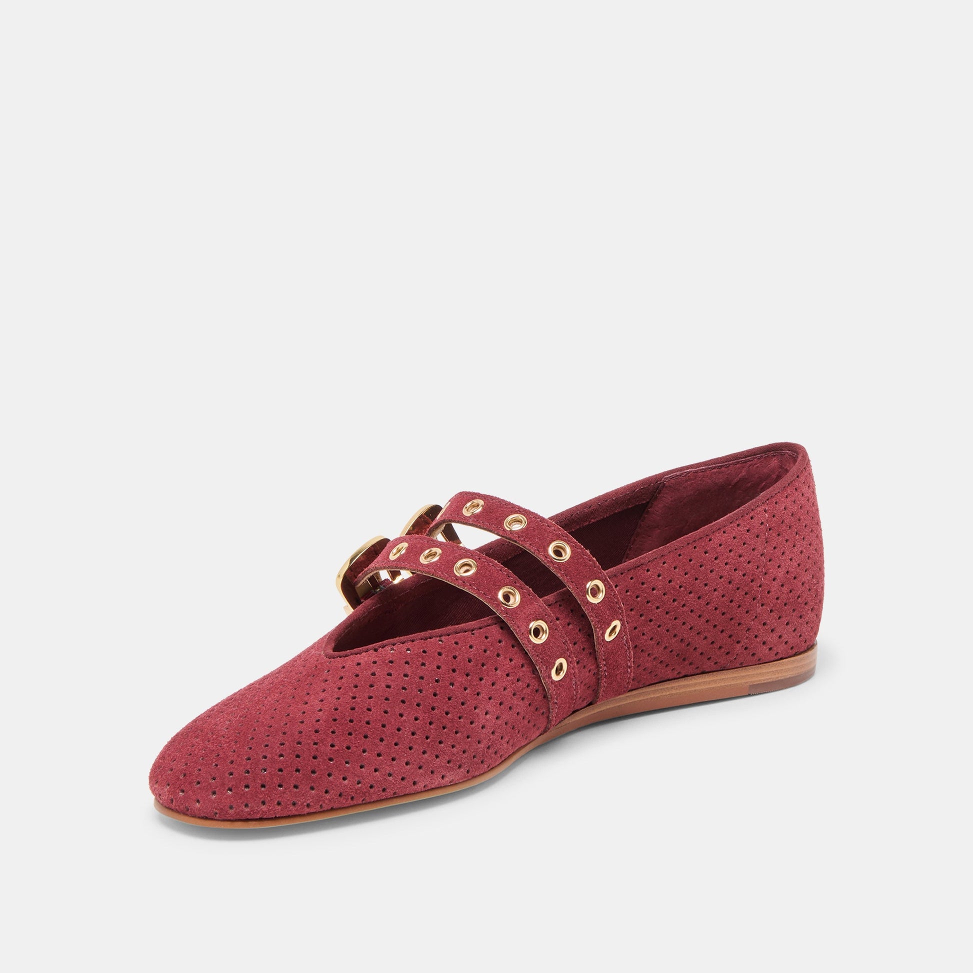 Baylee Grommet Oxblood Perforated Suede Ballet Flats Dolce Vita