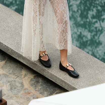 Relan Black Leather Ballet Flats Dolce Vita