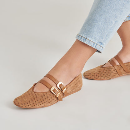 Baylee Pecan Perforated Suede Ballet Flats Dolce Vita