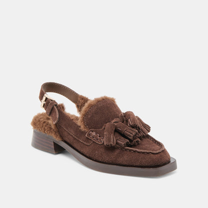 Hamlit Plush Dk Brown Suede Loafers Dolce Vita