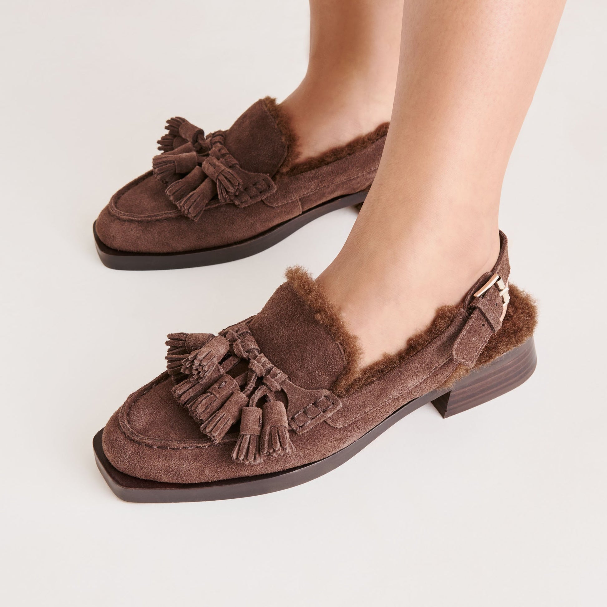 Hamlit Plush Dk Brown Suede Loafers Dolce Vita