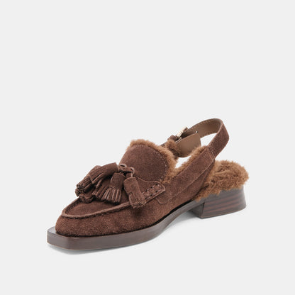 Hamlit Plush Dk Brown Suede Loafers Dolce Vita