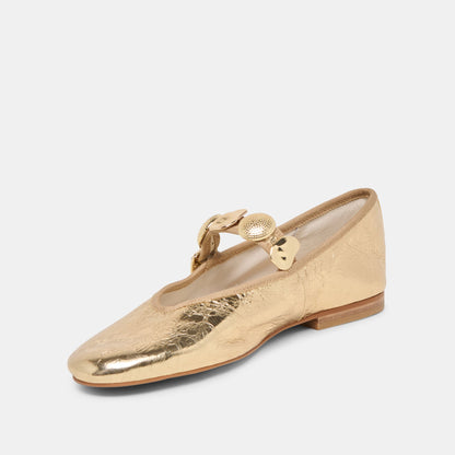 Relan Gold Distressed Leather Ballet Flats Dolce Vita