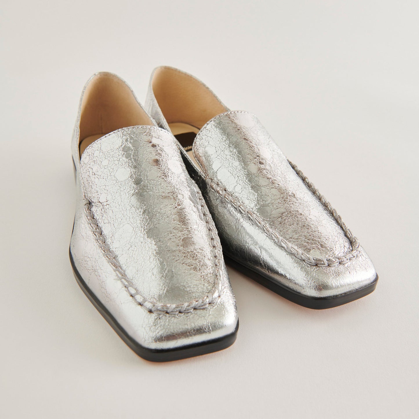 Beny Flats Silver Distressed Leather Dolce Vita