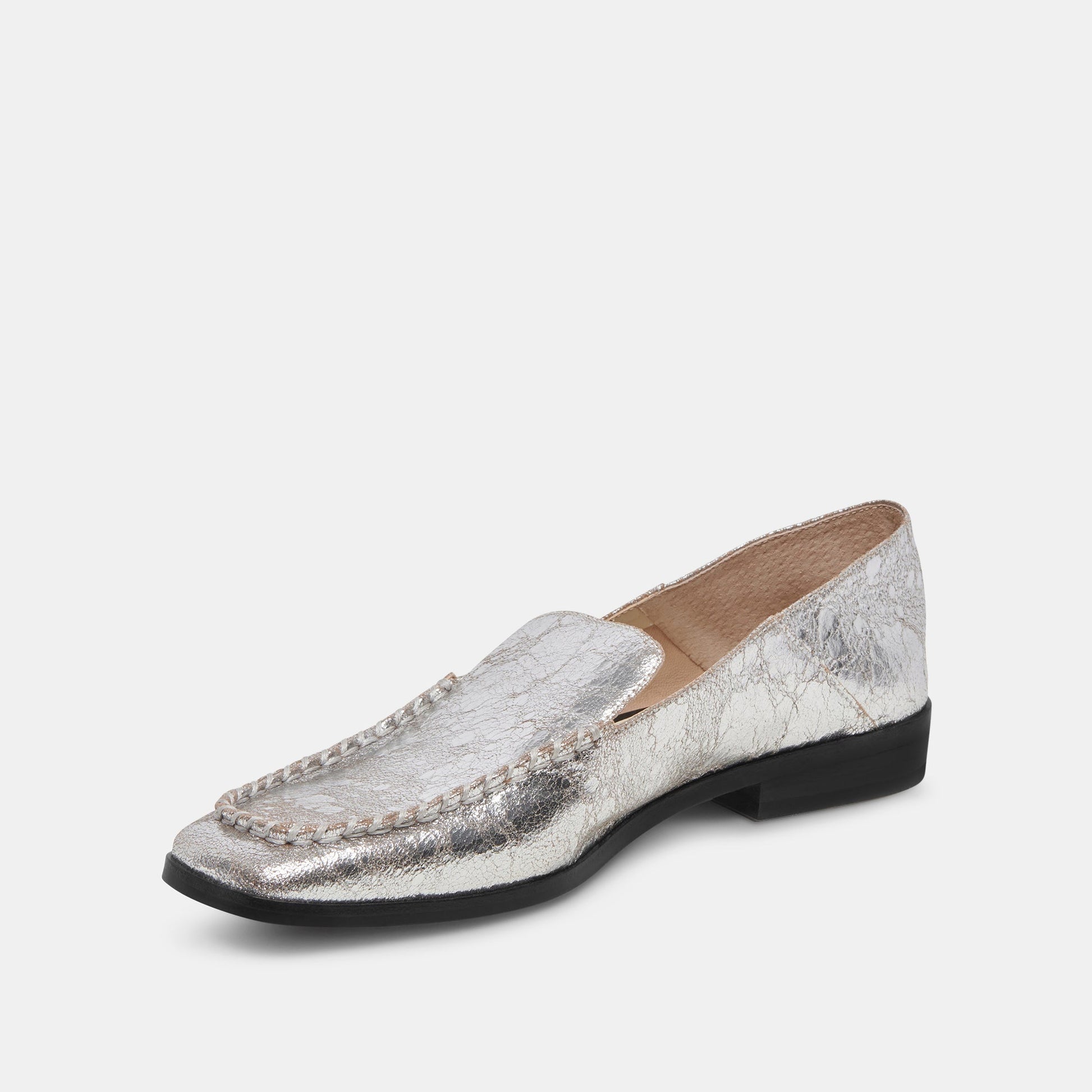 Beny Flats Silver Distressed Leather Dolce Vita