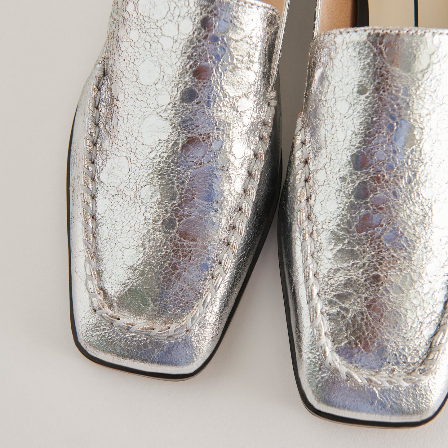 Beny Flats Silver Distressed Leather Dolce Vita