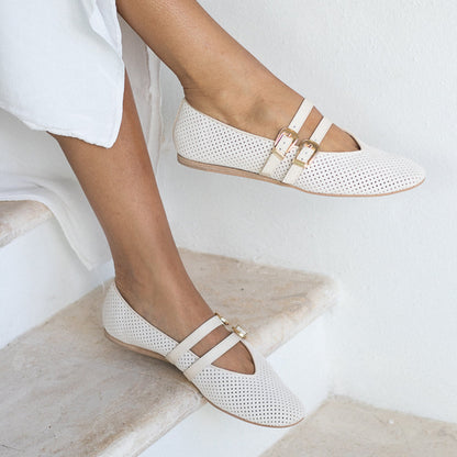 BAYLEE BALLET FLATS BONE PERFORATED SUEDE Dolce Vita
