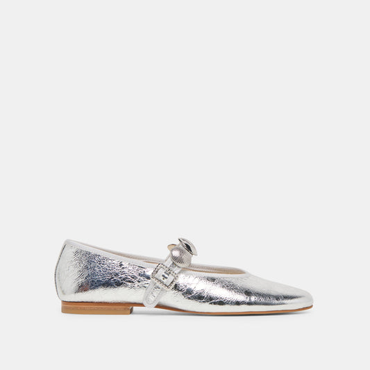 Relan Silver Distressed Leather Ballet Flats Dolce Vita