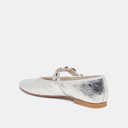 Relan Silver Distressed Leather Ballet Flats Dolce Vita