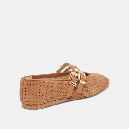 Baylee Wide Pecan Perforated Suede Ballet Flats Dolce Vita
