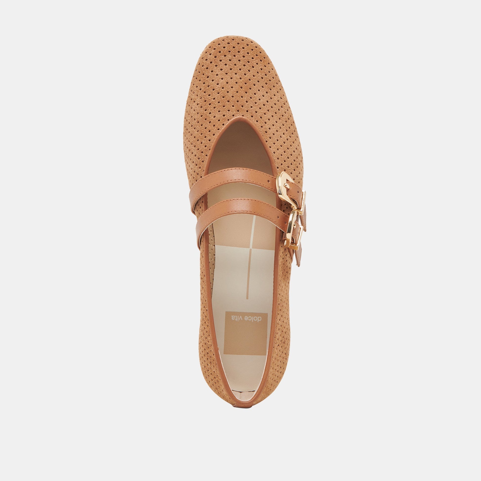 Baylee Wide Pecan Perforated Suede Ballet Flats Dolce Vita