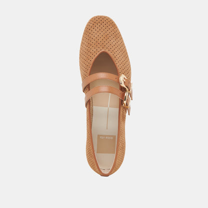 Baylee Wide Pecan Perforated Suede Ballet Flats Dolce Vita