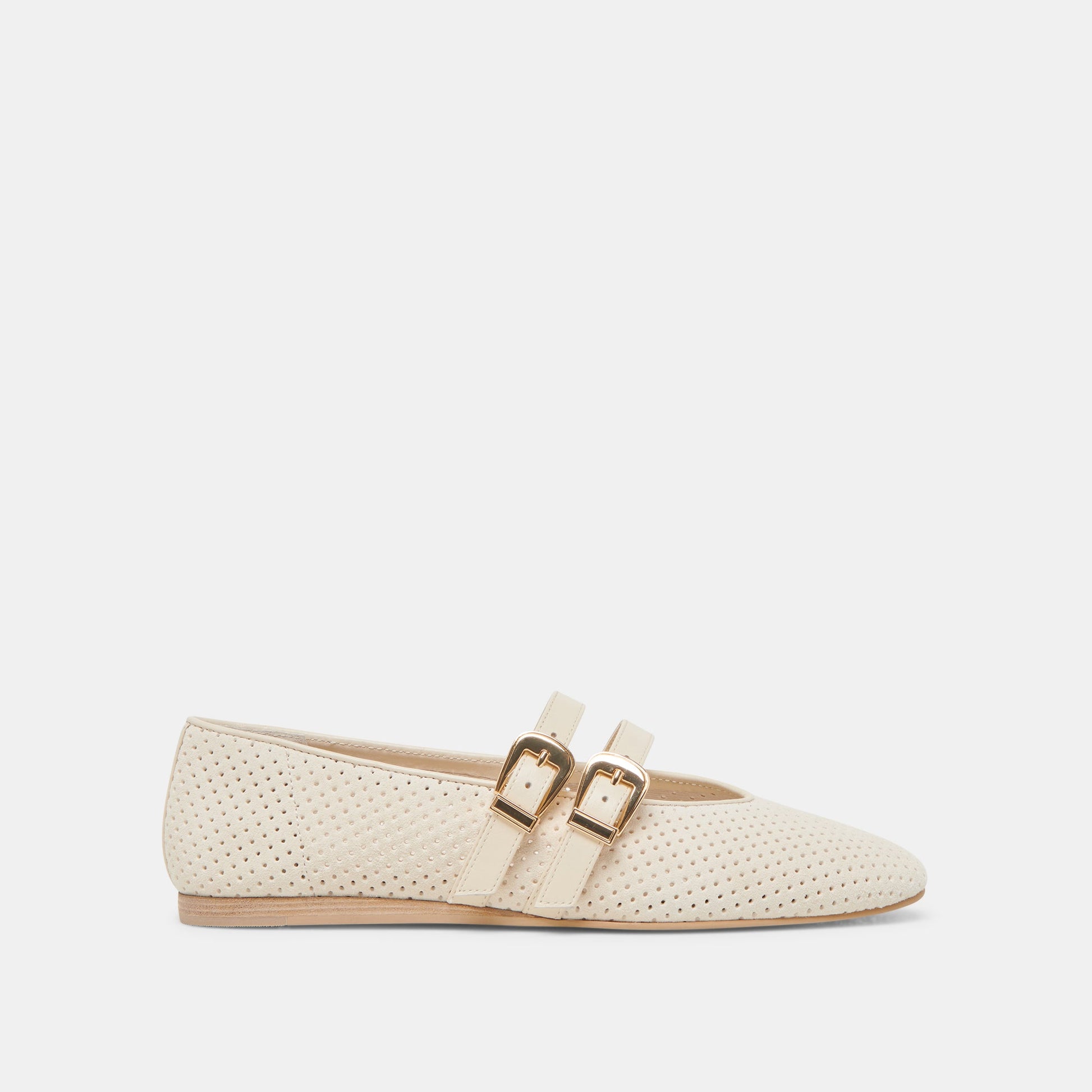 Baylee Wide Bone Perforated Suede Ballet Flats Dolce Vita