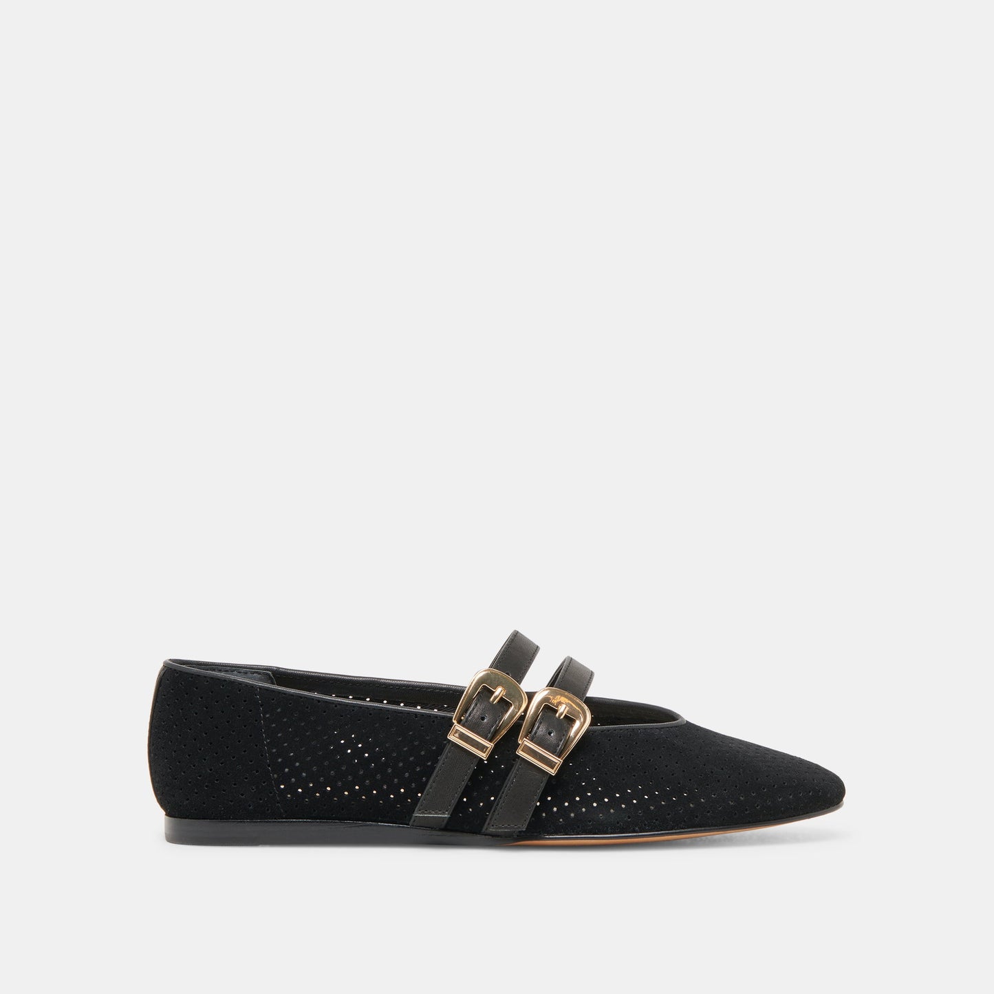 Baylee Wide Onyx Perforated Suede Ballet Flats Dolce Vita