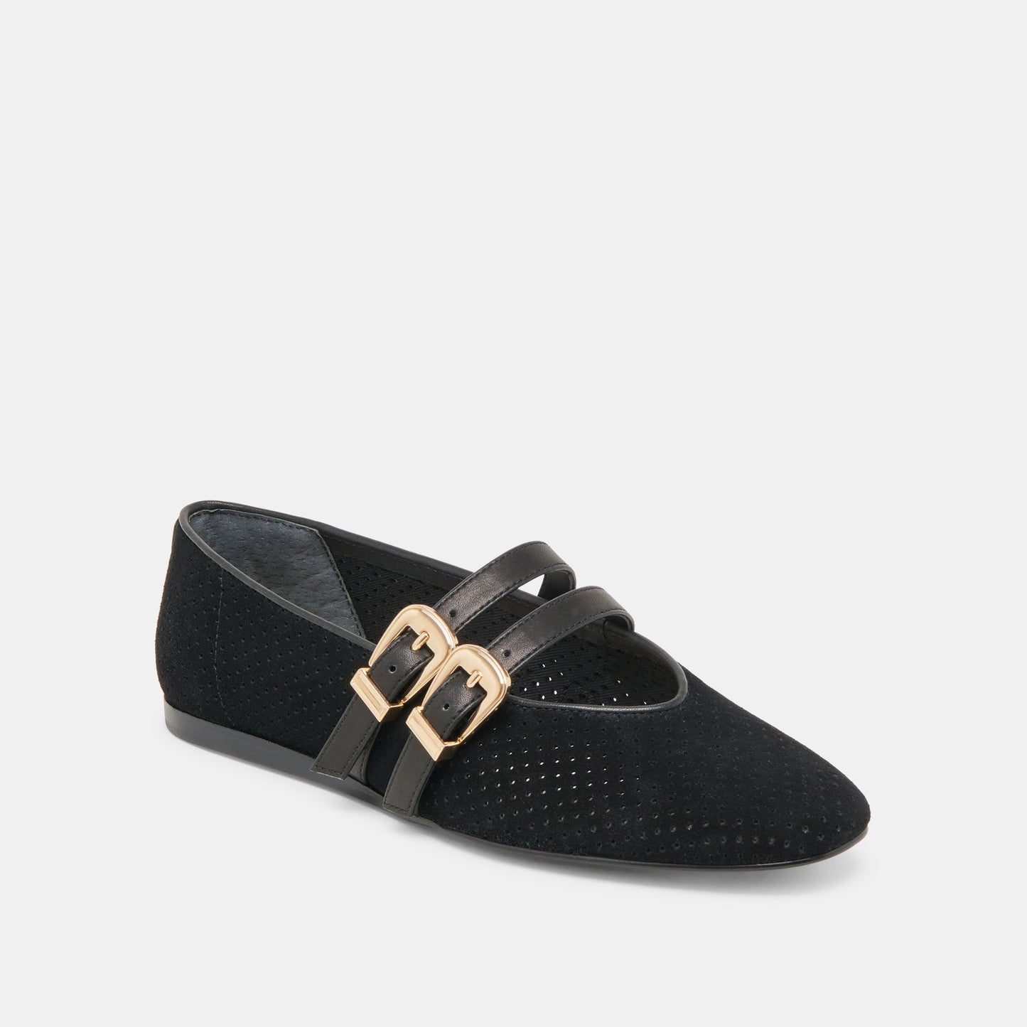 Baylee Wide Onyx Perforated Suede Ballet Flats Dolce Vita
