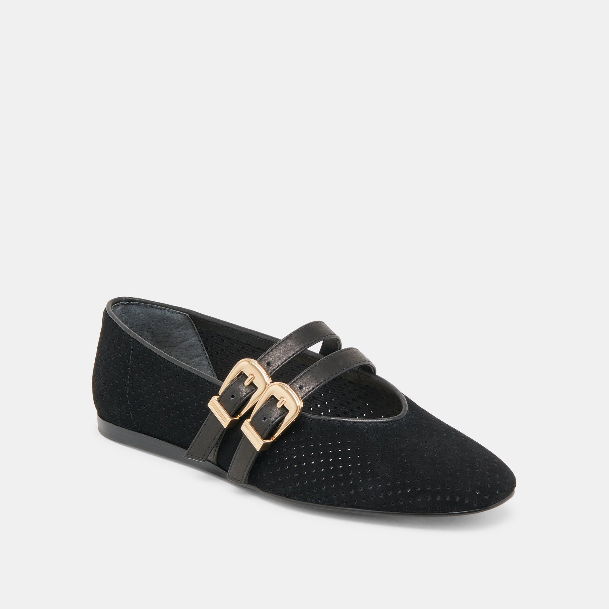 Baylee Wide Onyx Perforated Suede Ballet Flats Dolce Vita