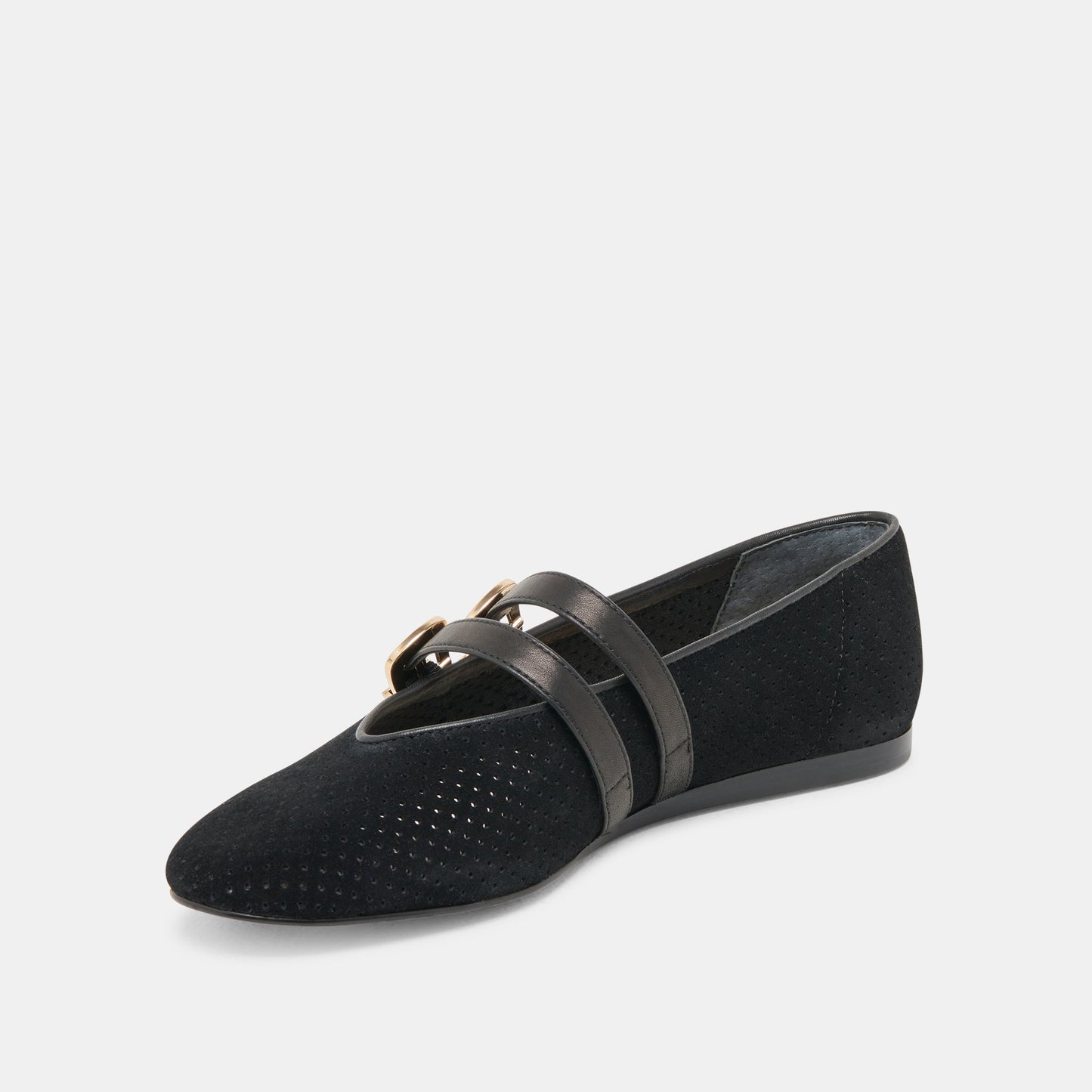 Baylee Wide Onyx Perforated Suede Ballet Flats Dolce Vita
