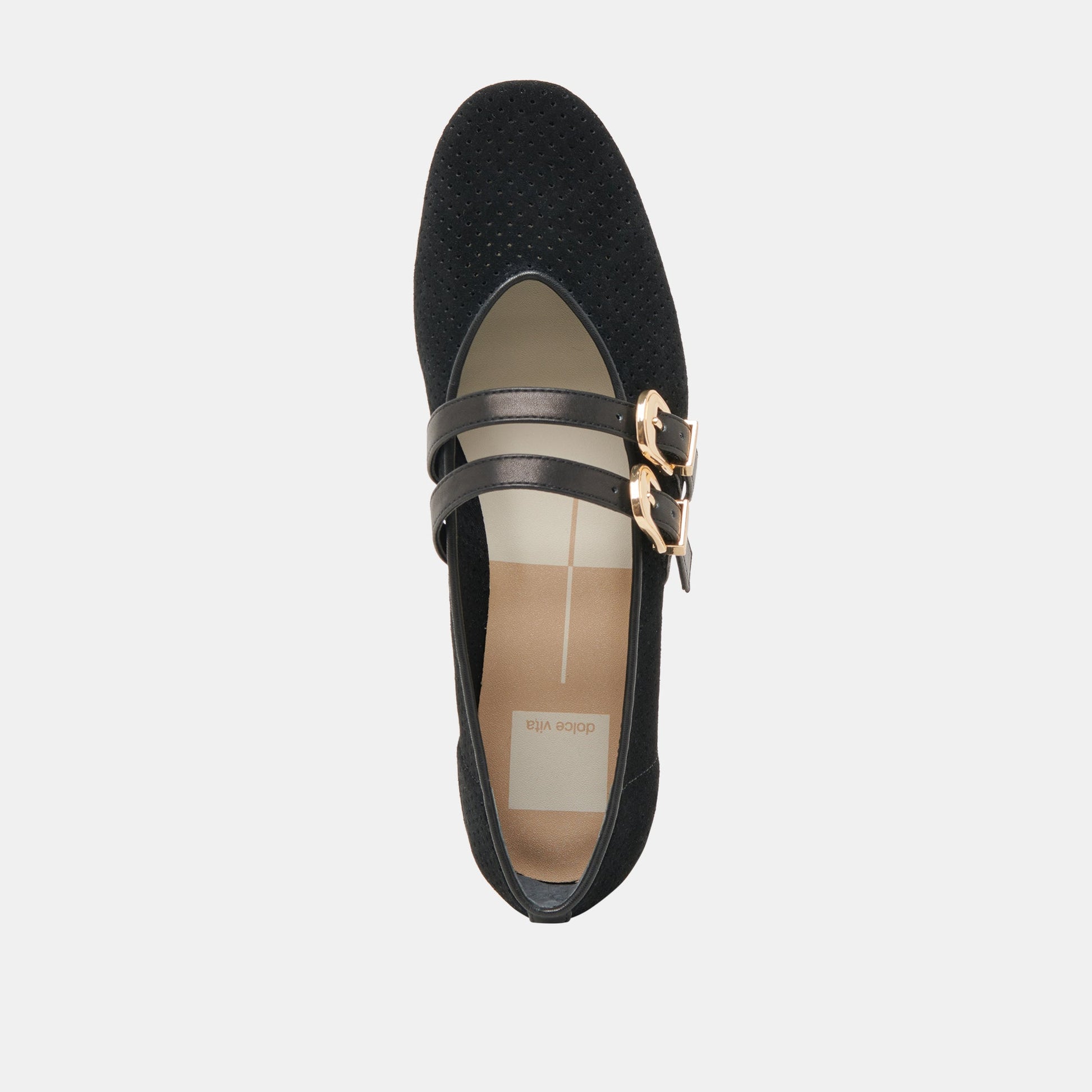 Baylee Wide Onyx Perforated Suede Ballet Flats Dolce Vita