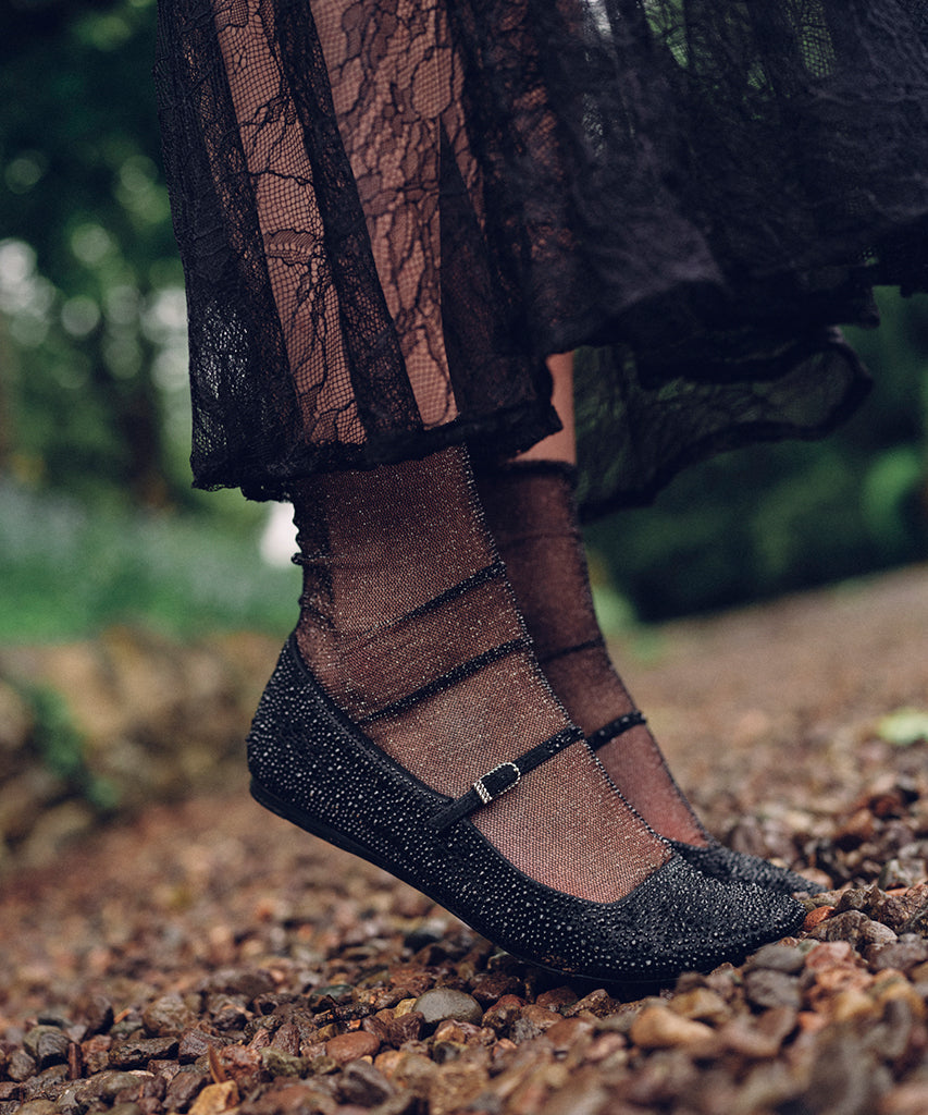 REYES CRYSTAL BALLET FLATS BLACK METALLIC CRYSTAL Dolce Vita