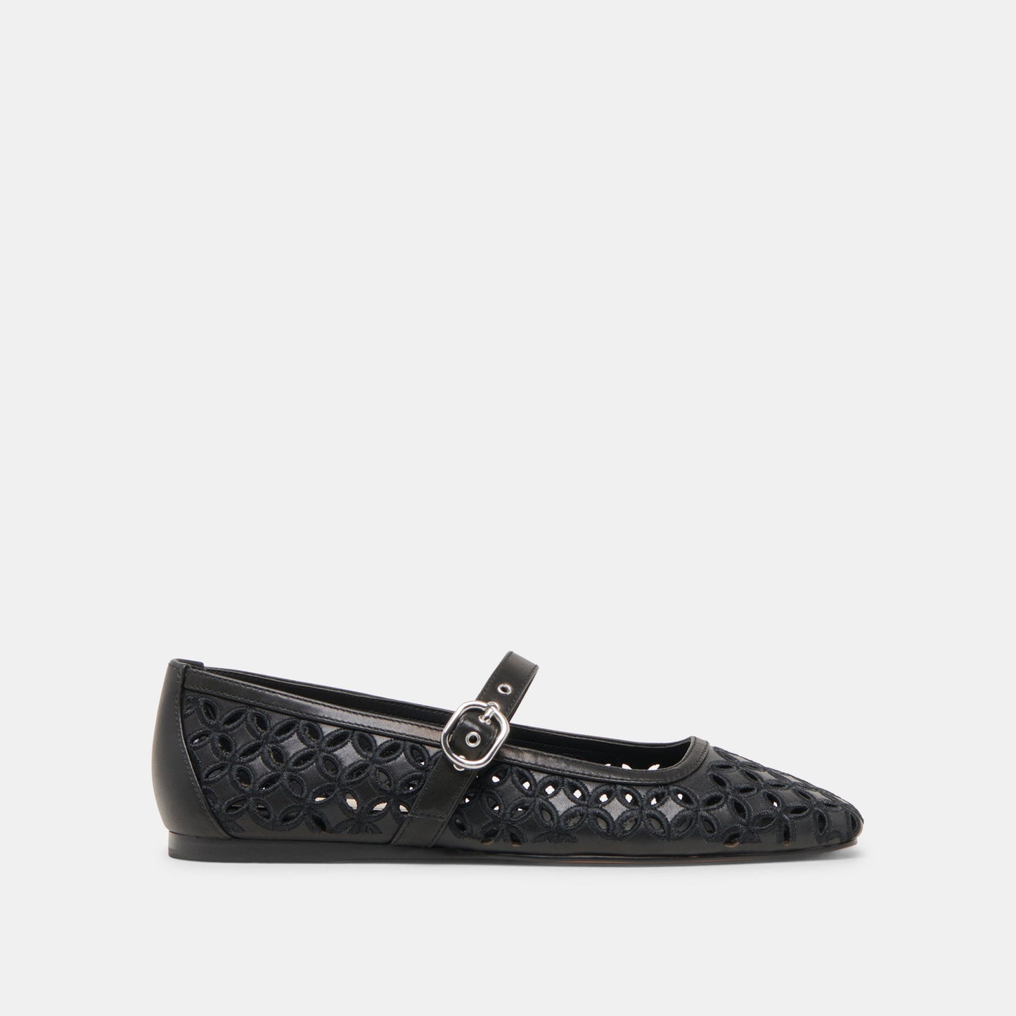 RODNI EYELET PERF BALLET FLATS BLACK LEATHER Dolce Vita