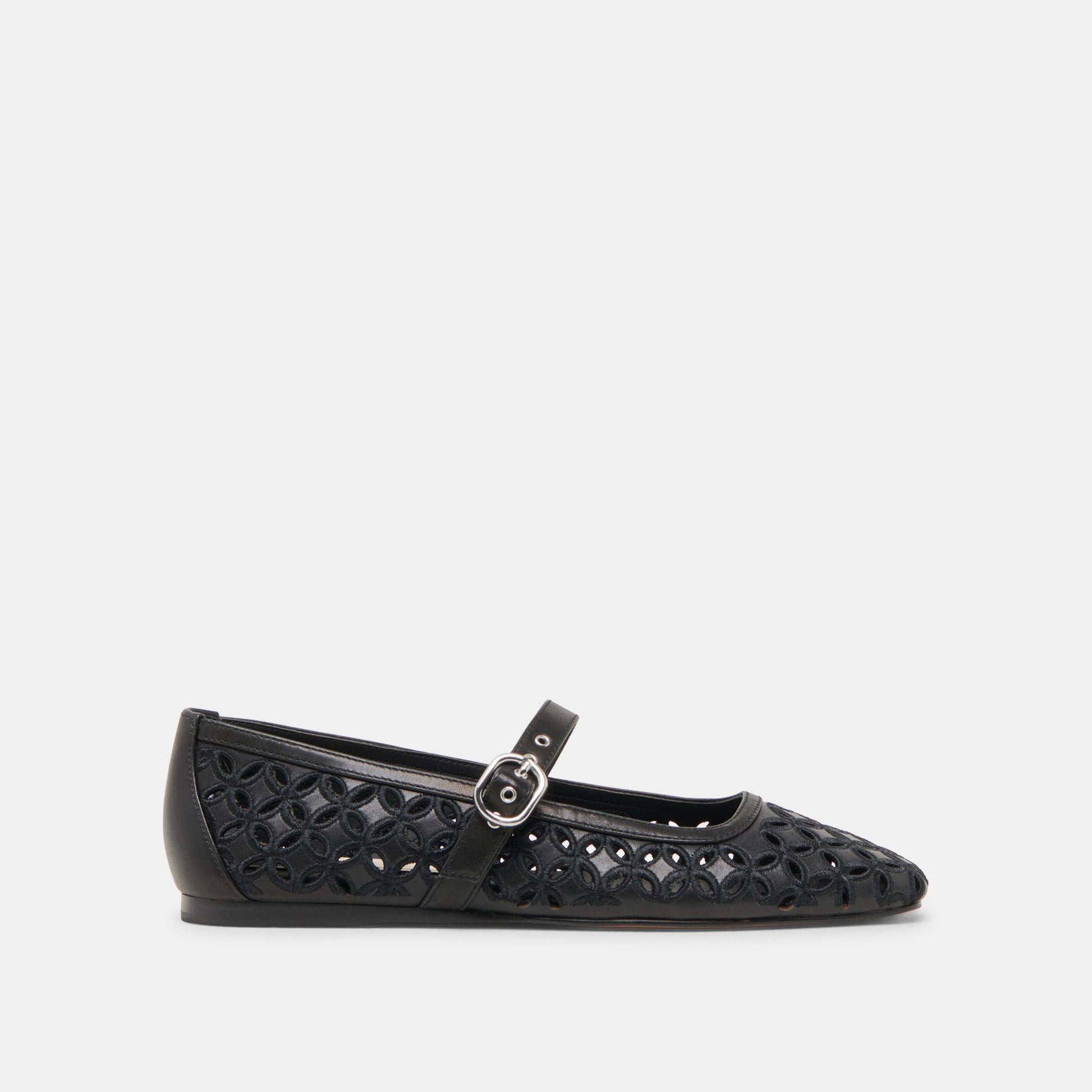 RODNI EYELET PERF BALLET FLATS BLACK LEATHER Dolce Vita