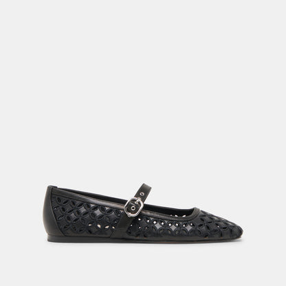 RODNI EYELET PERF BALLET FLATS BLACK LEATHER Dolce Vita