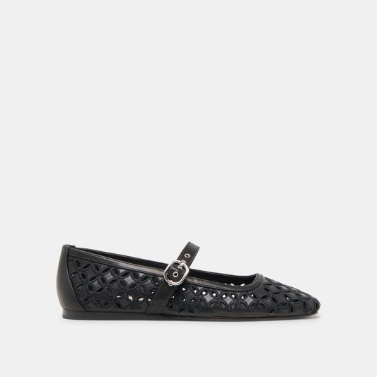 RODNI EYELET PERF BALLET FLATS BLACK LEATHER Dolce Vita