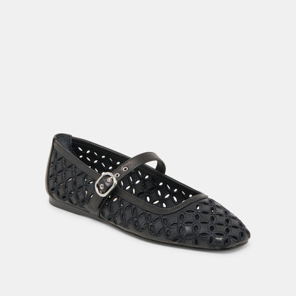 RODNI EYELET PERF BALLET FLATS BLACK LEATHER Dolce Vita