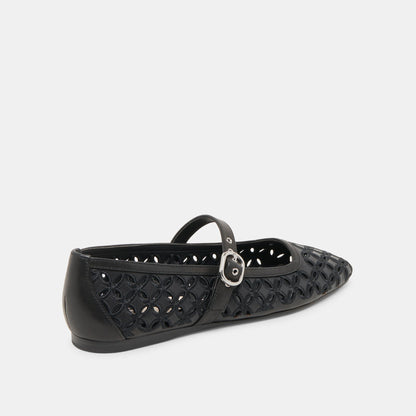 RODNI EYELET PERF BALLET FLATS BLACK LEATHER Dolce Vita