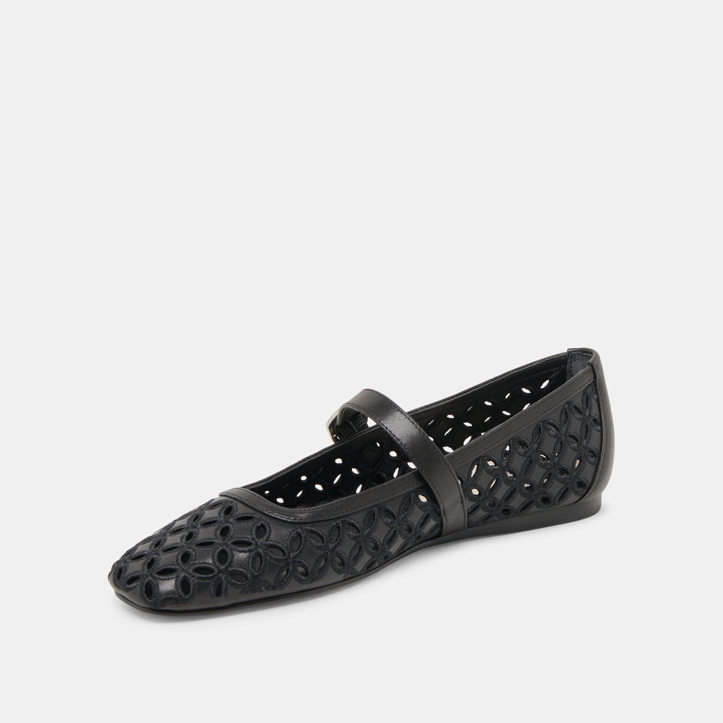 RODNI EYELET PERF BALLET FLATS BLACK LEATHER Dolce Vita