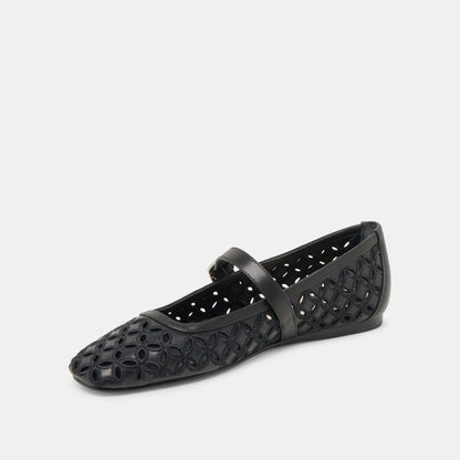 RODNI EYELET PERF BALLET FLATS BLACK LEATHER Dolce Vita
