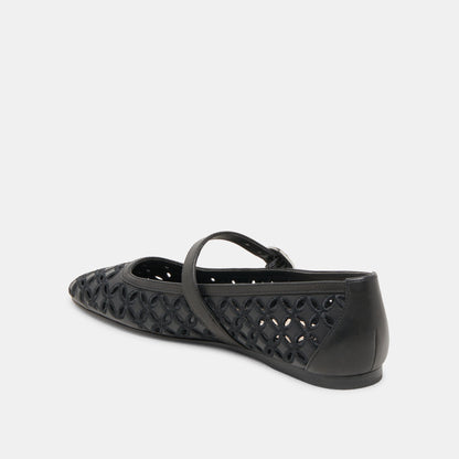 RODNI EYELET PERF BALLET FLATS BLACK LEATHER Dolce Vita