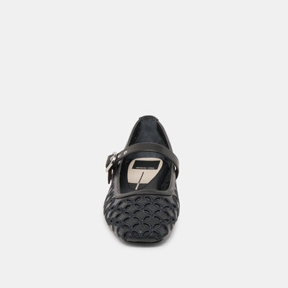 RODNI EYELET PERF BALLET FLATS BLACK LEATHER Dolce Vita