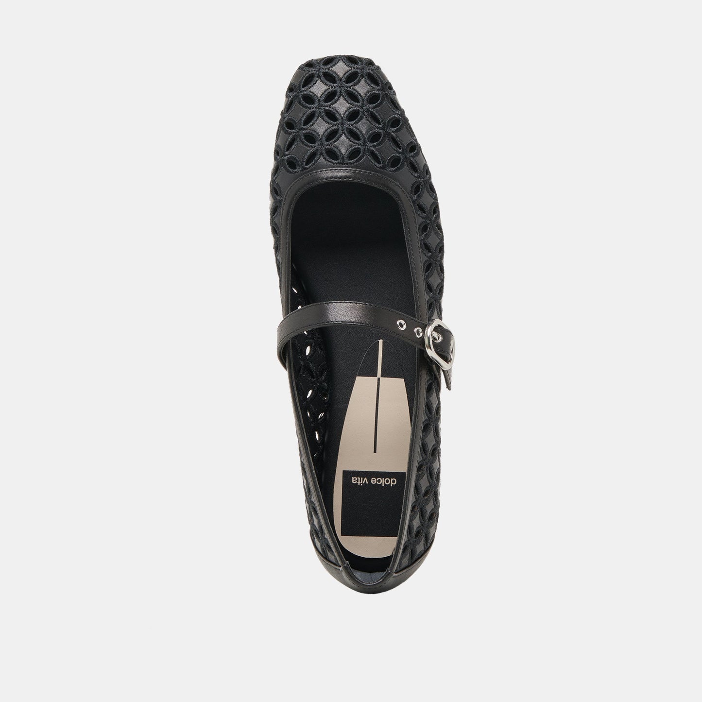 RODNI EYELET PERF BALLET FLATS BLACK LEATHER Dolce Vita