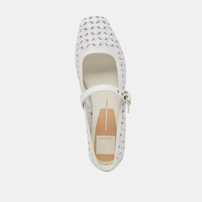 RODNI EYELET PERF BALLET FLATS TRUE WHITE LEATHER Dolce Vita