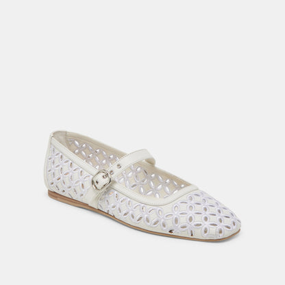 RODNI EYELET PERF BALLET FLATS TRUE WHITE LEATHER Dolce Vita