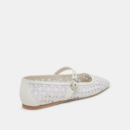 RODNI EYELET PERF BALLET FLATS TRUE WHITE LEATHER Dolce Vita