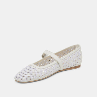 RODNI EYELET PERF BALLET FLATS TRUE WHITE LEATHER Dolce Vita