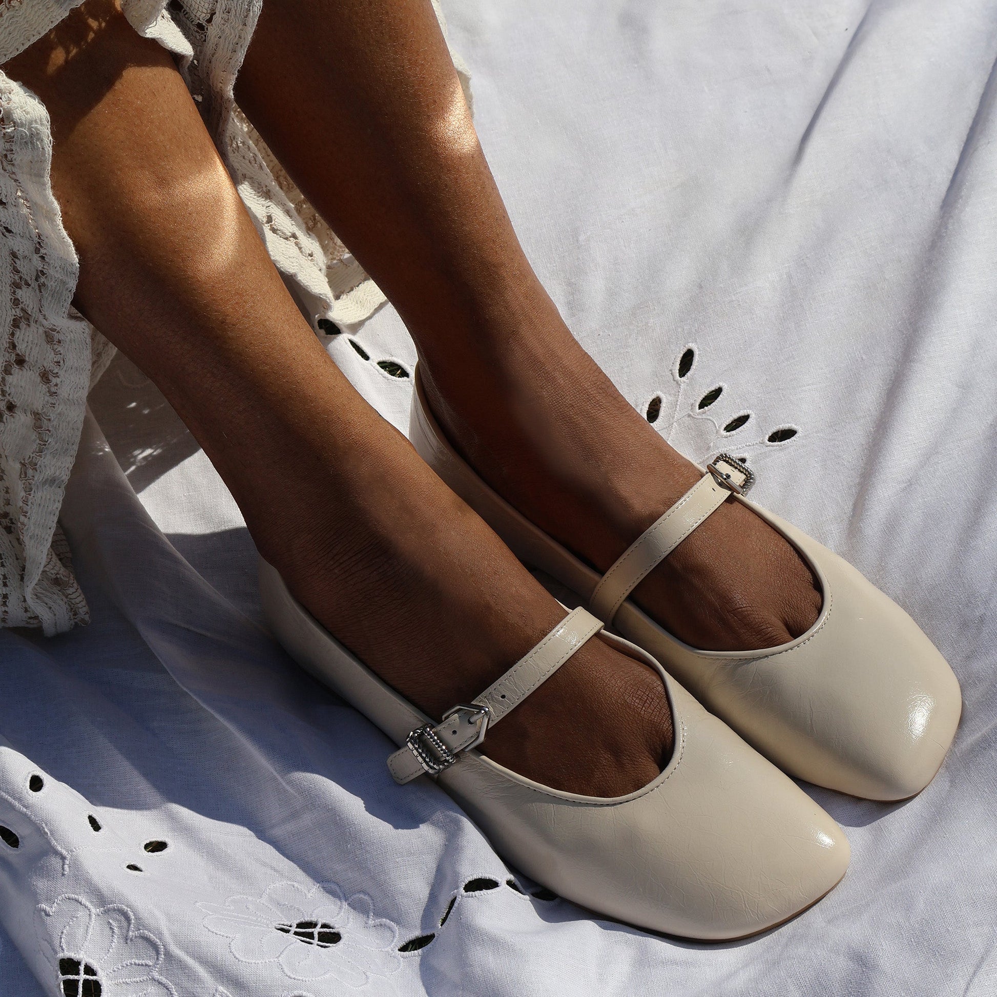 Alizza Creme Crinkle Patent Ballet Flats Dolce Vita