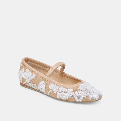 RHODIE BALLET FLATS NATURAL MULTI FLORAL SEQUIN Dolce Vita