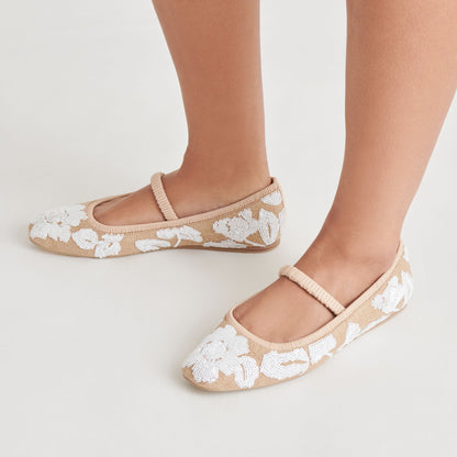RHODIE BALLET FLATS NATURAL MULTI FLORAL SEQUIN Dolce Vita
