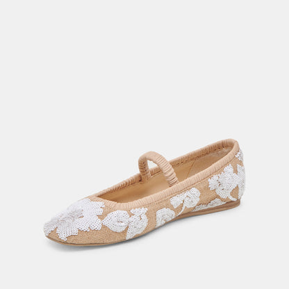 RHODIE BALLET FLATS NATURAL MULTI FLORAL SEQUIN Dolce Vita