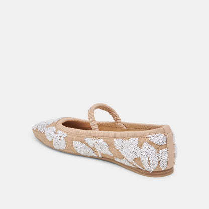 RHODIE BALLET FLATS NATURAL MULTI FLORAL SEQUIN Dolce Vita