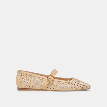 RODNI EYELET PERF BALLET FLATS LT NATURAL WOVEN RAFFIA Dolce Vita