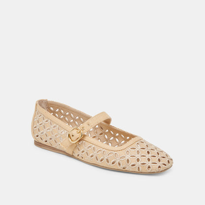 RODNI EYELET PERF BALLET FLATS LT NATURAL WOVEN RAFFIA Dolce Vita