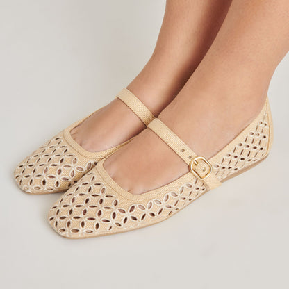 RODNI EYELET PERF BALLET FLATS LT NATURAL WOVEN RAFFIA Dolce Vita