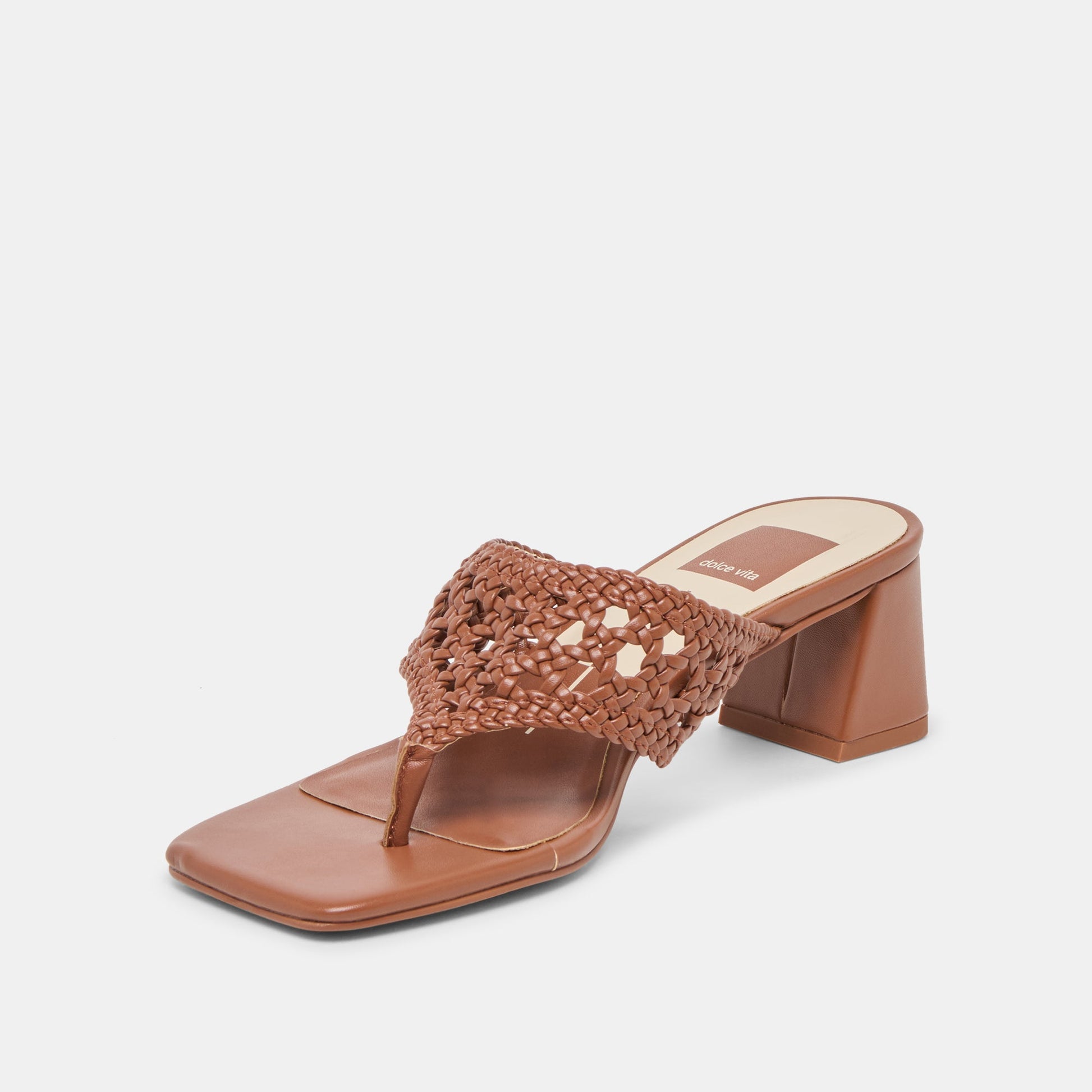 Barlo Cognac Woven Stella Heels Dolce Vita