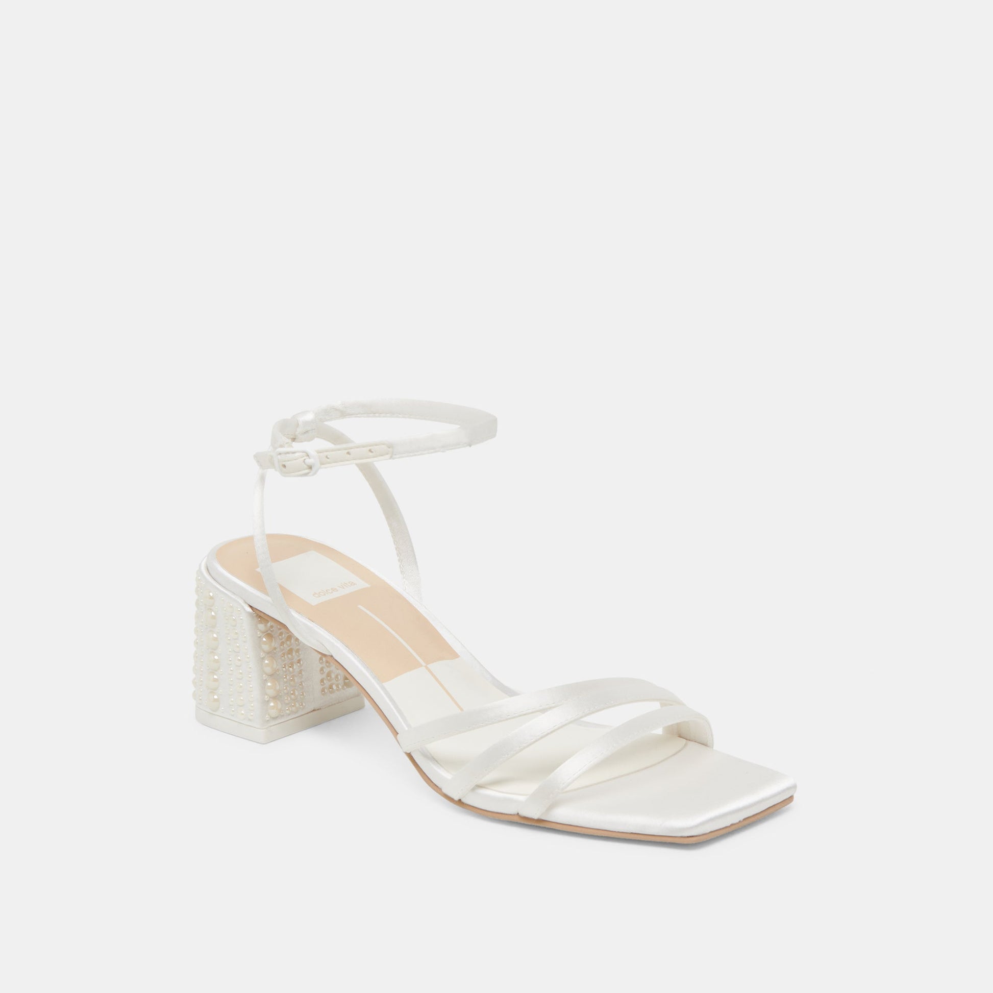 YSABEL PEARL HEELS TRUE WHITE SATIN Dolce Vita