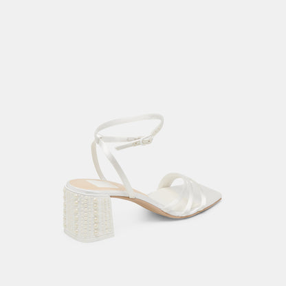 YSABEL PEARL HEELS TRUE WHITE SATIN Dolce Vita
