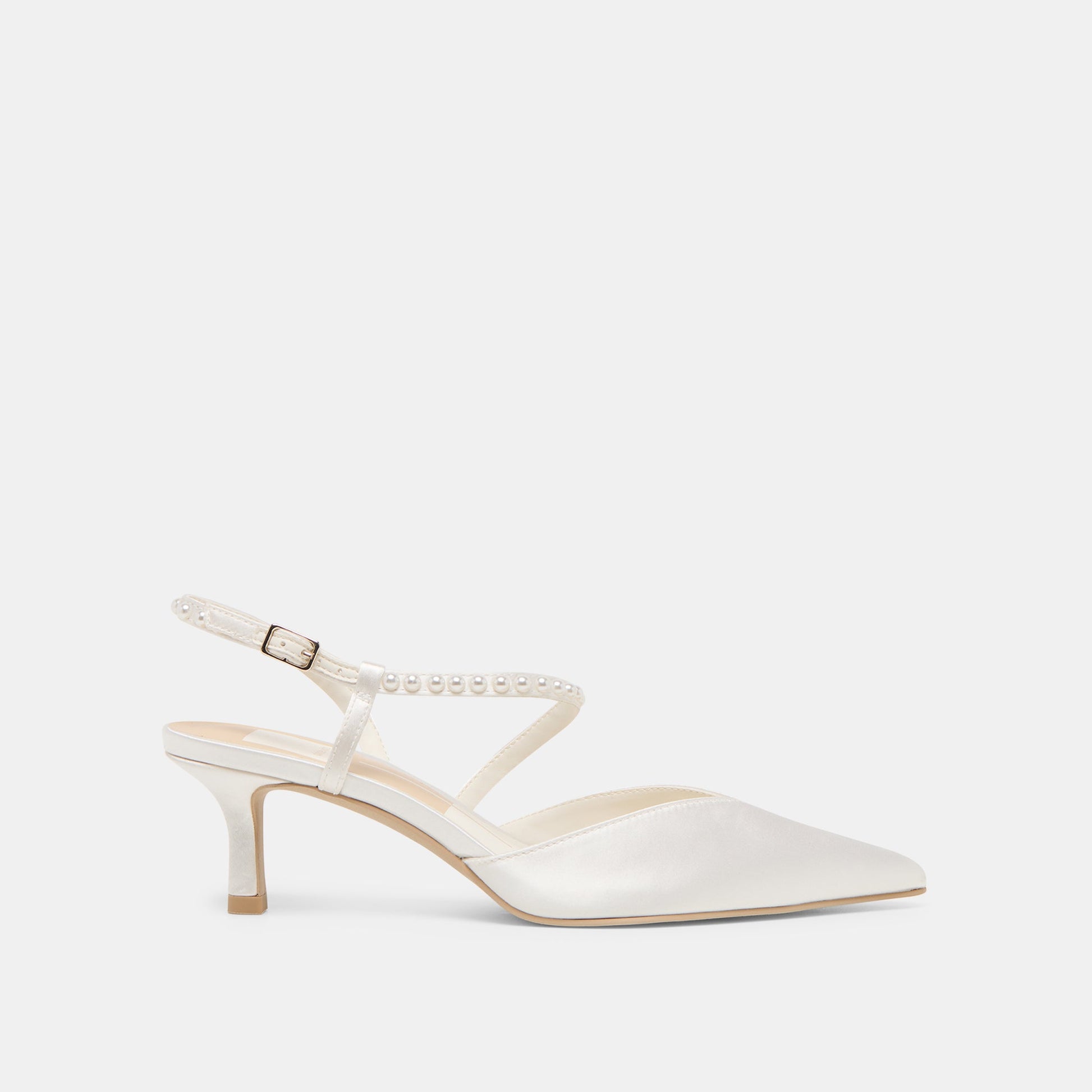 Kamra Pearl True White Satin Mid Heels Dolce Vita
